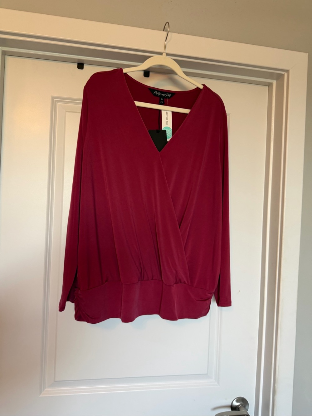 NWT Montgomery Post Dani Burgundy Surplice Banded Hem Top 2X